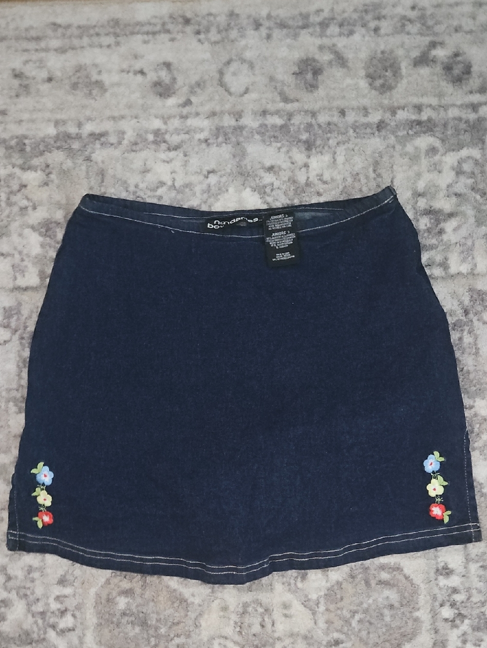 Vintage No Boundaries Dark Blue Denim Mini Skirt with Floral Accents